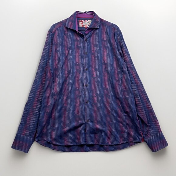 7 Downie St Couture London Blue / Red Camo Size S Long Sleeve Button Down Shirt - Picture 1 of 13